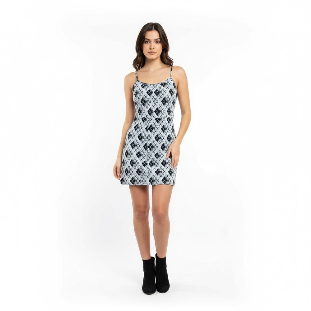 Elegant Gray and Black Patterned Dress